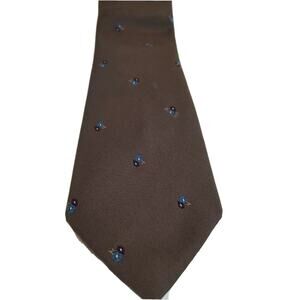 Beau Brummell Mens Brown Tie with Flowers Made in USA Polyester Tie Vintage